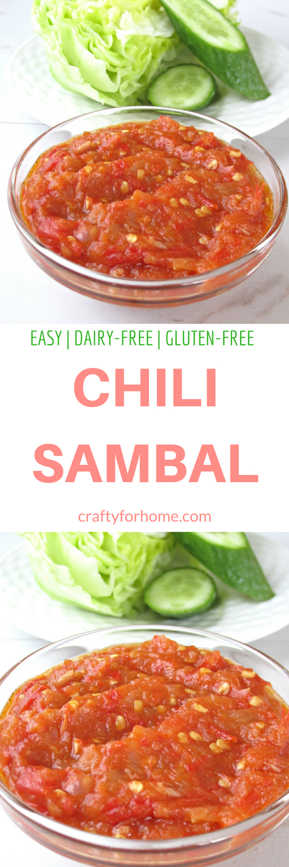 Easy Dairy-free, gluten-free chili sambal, homemade sambal oelek with all simple ingredients to serve it as condiment or dipping sauce #dairyfree #chilisauce #sambaloelek #condiment for full recipe on craftyforhome.com