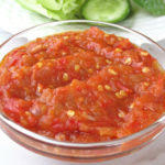 Easy Dairy-free, gluten-free chili sambal, homemade sambal oelek with all simple ingredients to serve it as condiment or dipping sauce #dairyfree #chilisauce #sambaloelek #condiment for full recipe on craftyforhome.com