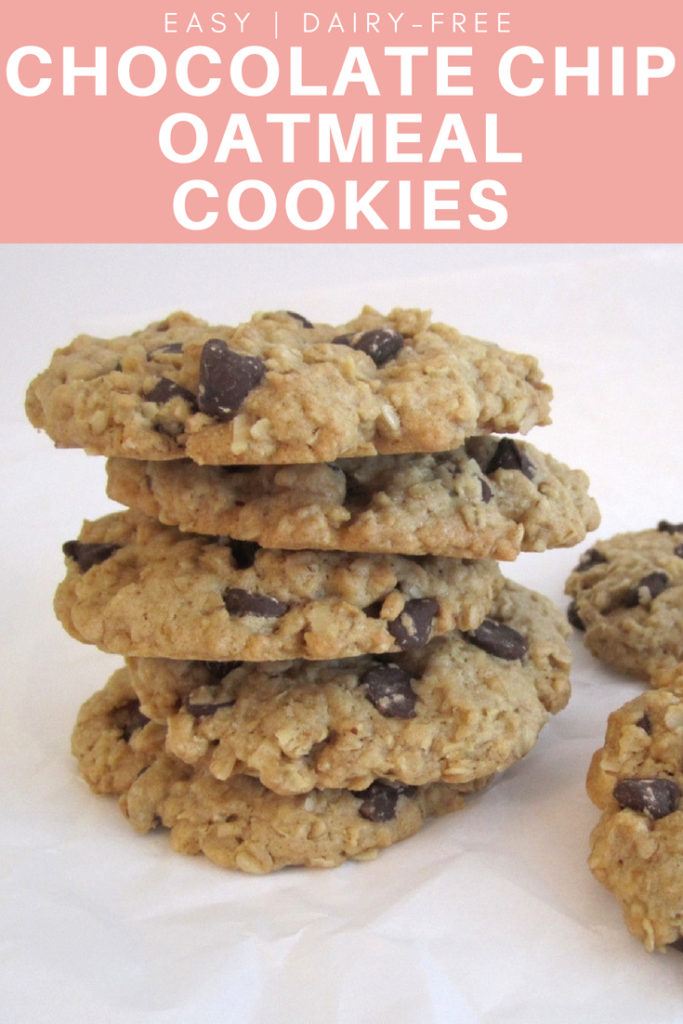 Chocolate Chip Oatmeal Cookies, the classic family favorite cookies, soft and chewy cookies. #chocolatechipcookies #dairyfreecookies #oatmealcookies for full recipe on craftyforhome.com