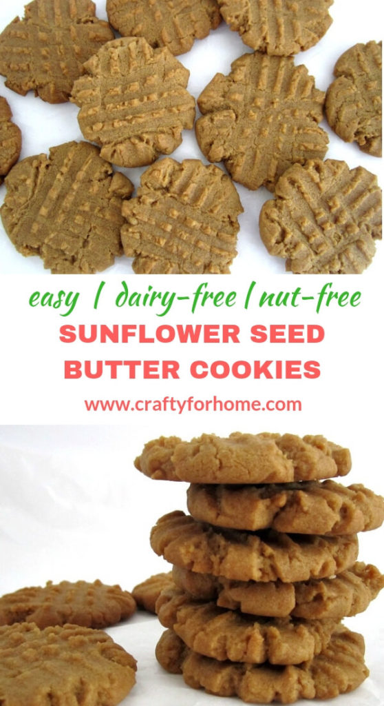Sunflower Seed Butter Cookies | Easy nut-free and dairy-free sunflower seed butter cookies for the holiday season or any occasion. #sunbuttercookies #nutfreecookies #dairyfreecookies #sunflowerbuttercookies #christmascookies for full recipe on www.craftyforhome.com