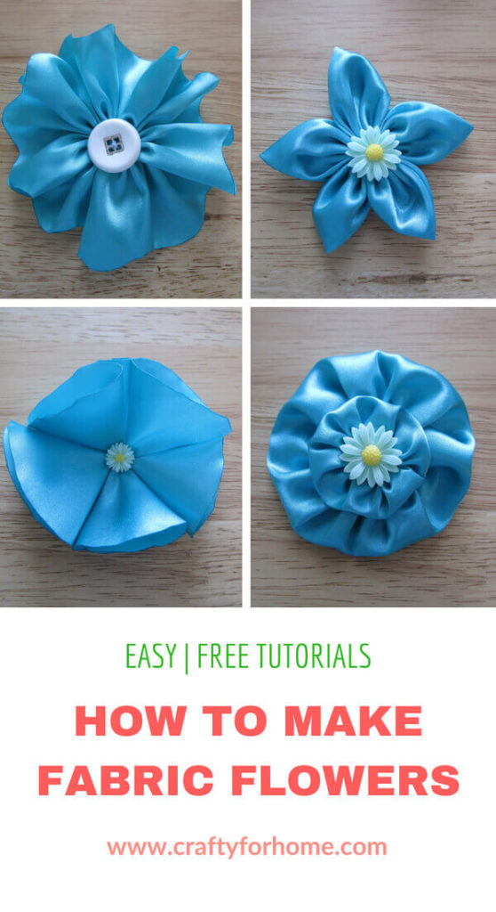 4 Easy Ways To Make Fabric Flower | Learn how easy to make four different fabric flowers, and you can use it for any crafts around the house, embellish the cloth, gift wrapping, hair accessories, also craft for sale. #fabricflowers #easytutorials #fabricflowertutorials #easycraftforkids #easycraftforteens for full tutorials on www.craftyforhome.com