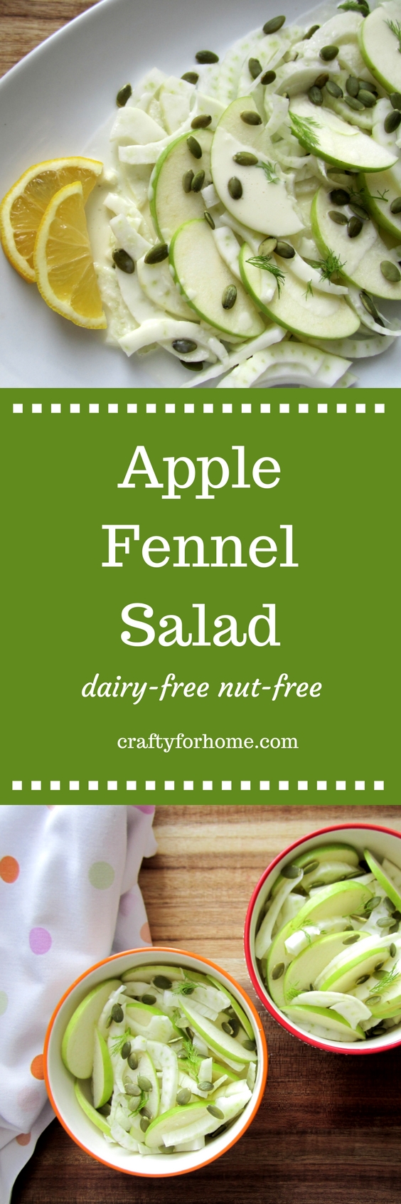 Apple Fennel Salad | This salad is fresh and comforting. If you like fennel, you will know that licorice taste is refreshing. #dairyfree #nutfree #applefennelsalad for full recipe on www.craftyforhome.com.