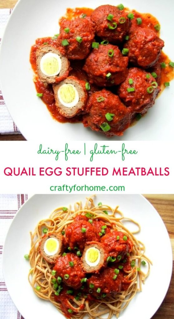 Quail Egg Stuffed Meatballs | These meatballs are easy dairy-free and gluten-free meal idea for a busy weekend or meal prep with a little surprise inside also a fun meal for Easter dinner or anytime.#Easterdinnerideas #dairyfreemeatballs #glutenfreemeatballs | Crafty For Home