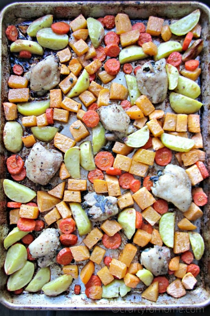 Sheet PAn Roasted Chicken Thighs With Root Vegetables