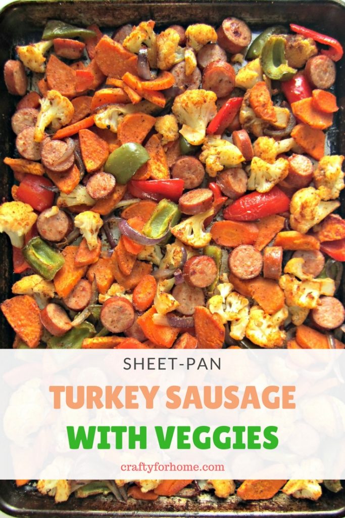 One Pan Turkey Sausage With Veggies recipes for meal prep ideas #sheetpan #onepan #turkeysausage #mealprep for full recipe on craftyforhome.com