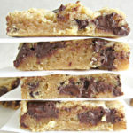 Chocolate Chunk Cookie Bars | Easy recipe for how to make chocolate chunk cookie bars. These cookie bars rich chunk of semi-sweet chocolate that has the perfect balance of sweet and quick baking cookie bars to feed the crowd. Soft, chewy, decadent, dairy-free, nut-free.