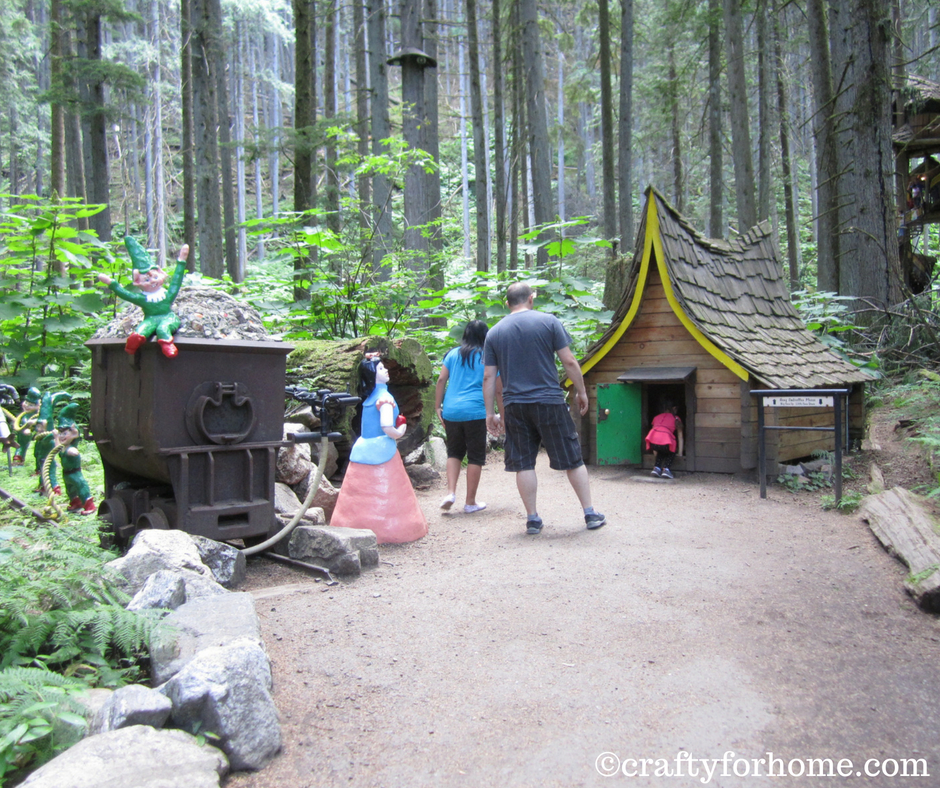 Take the family and friends to visit the Enchanted Forest in Revelstoke, British Columbia. You will see all enchanting figurines from the fairy tale stories and lots of beautiful miniature houses and treehouses that you wish to have it in the backyard. For more stories on www.craftyforhome.com #travel #visitbritishcolumbia #treehouse #fairyhouse #miniaturehouse #enchantedforest #revelstoke #familyadventure #travelwithfamily 