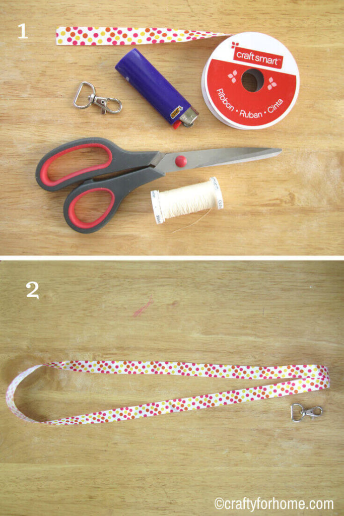 Easy Ribbon Lanyard | Easy to follow tutorials on how to make ribbon lanyard. An easy DIY craft project for kids and grown up. Use the colorful ribbon for fun. #ribbonlanyard #easylanyard #DIYlanyard #easyribboncrafts #craftforkids #DIYteachergifts #DIYgiftideas #DIYkeyfobholder #DIYbadgeholder for full tutorials on www.craftyforhome.com