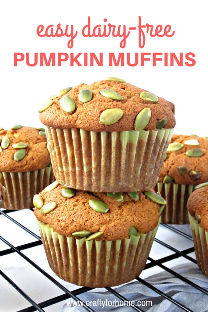 Easy Dairy-Free Pumpkin Muffins | Moist and easy homemade dairy-free pumpkin muffins recipe top it up with pumpkin seeds, perfect for fall season treat for whole family and friends. #dairyfreemuffins #pumpkinmuffins #easypumpkinmuffins for full recipe on www.craftyforhome.com