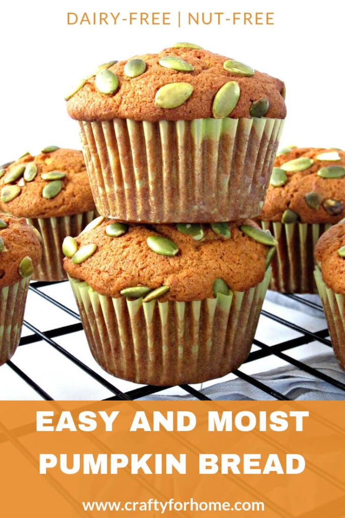 Easy Dairy-Free Pumpkin Muffins | Moist and easy homemade dairy-free pumpkin muffins recipe top it up with pumpkin seeds, perfect for fall season treat for whole family and friends. #dairyfreemuffins #pumpkinmuffins #easypumpkinmuffins for full recipe on www.craftyforhome.com