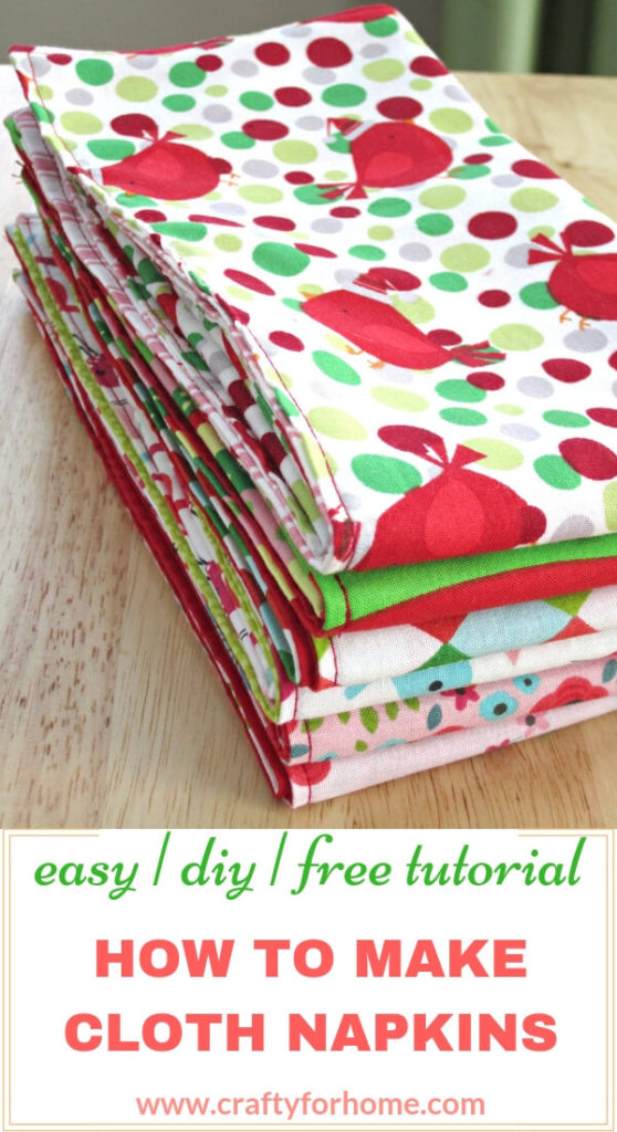 Handmade Cloth Napkins | Step by step tutorials on how to make double-sided cloth napkins for fat quarters project, perfect for DIY table decor on holiday season and fun homemade Christmas gift or any special occasion. #fatquartersproject #sewnapkins #reversiblenapkins #easyclothnapkins #DIYchristmasgift #10minutessewingproject #doublesidednapkins #homemadenapkins #handmadeclothnapkins for full tutorials on www.craftyforhome.com