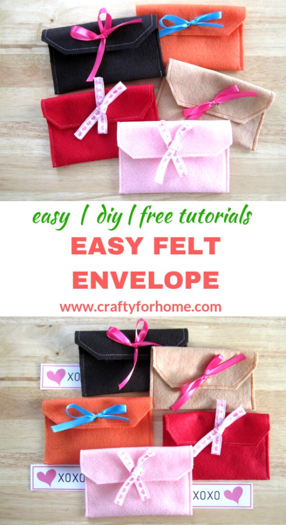 Easy Felt Envelope| This DIY felt envelope tutorials is a fun craft project you can do with kids and teens, perfect for a handmade gift card holder or sweet treats for family and friends. #feltenvelope #feltvalentineenvelope #feltcrafts #craftforkids #easyfeltcafts #fabricenvelope #DIYfeltenvelope #handmadefeltenvelope #ribboncrafts for full tutorials on www.craftyforhome.com