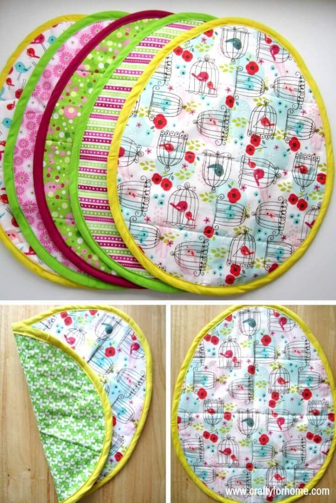 How To Sew Easter Egg Placemat | These Easter egg placemat tutorials are easy to follow and fun to do for Easter sewing project ideas, and you can do it in one afternoon. #eastereggplacemat #eastereggplacematpattern #eastersewingproject #fatquartercrafts #sewingcraftforkids #springseasonproject #ovalplacemattutorials #easyquiltproject #eastercraft #easterdecoration for full tutorials on www.craftyforhome.com