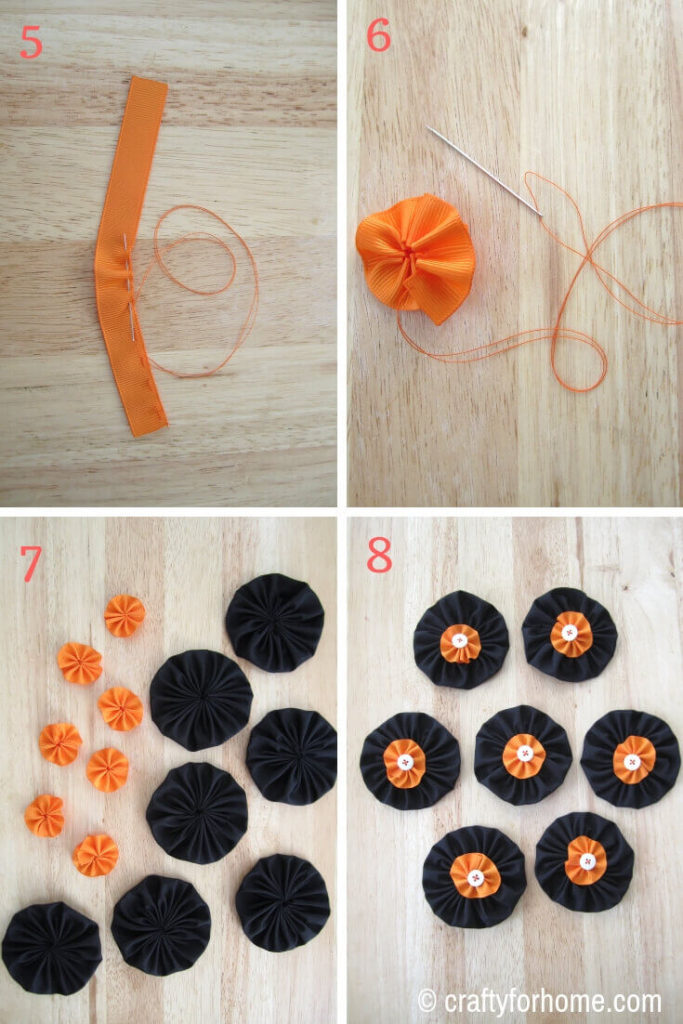 Easy Fabric Flower Fall Wreath | Easy DIY fabric flower fall wreath tutorial for the front door or wall using dollar store’s supplies, handmade fabric flower, and basic stitching.#fallwreath #fallseasoncraft #DIYfallwreath #fabricflowers #ribboncrafts #DIYhomedecor #burlapcrafts for full tutorials on https://craftyforhome.com