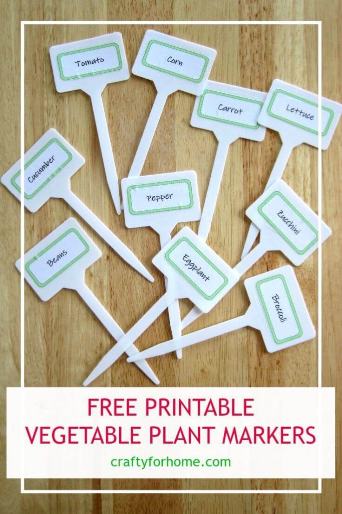 Free Printable Vegetable Plant Markers | Make your plant markers for your vegetable garden with this free printable. An easy DIY garden project you can do with kids #freeprintable #gardenprojectideas #DIYgardenprojects #gardenideas #vegetablegarden #DIYgardenmarkers #DIYplantlabels get your plant markers printable on Crafty For Home.