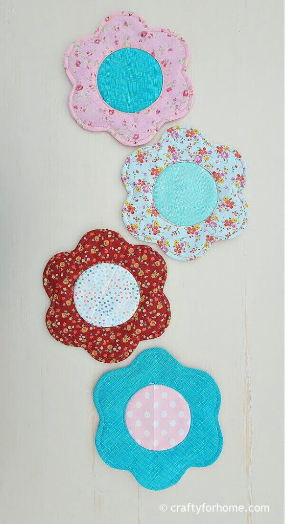 Pink, red, and blue flower shape coasters