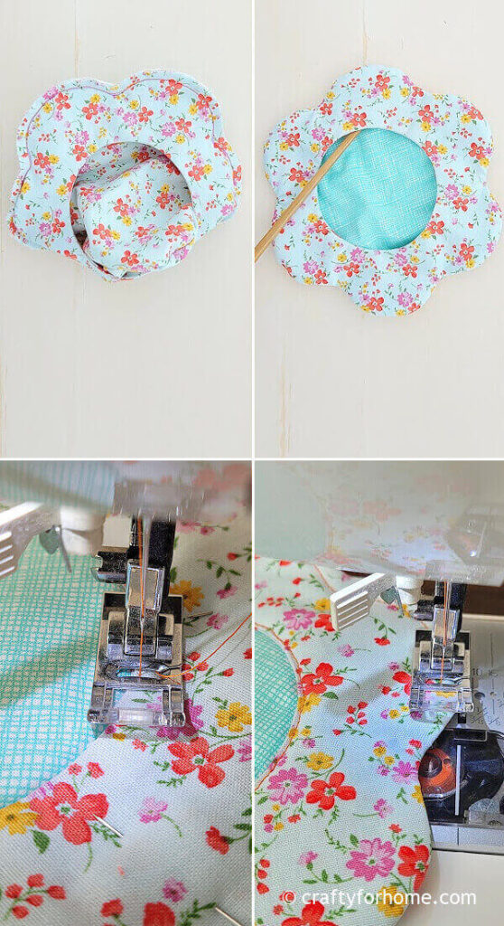 Sewing the fabric flower coaster
