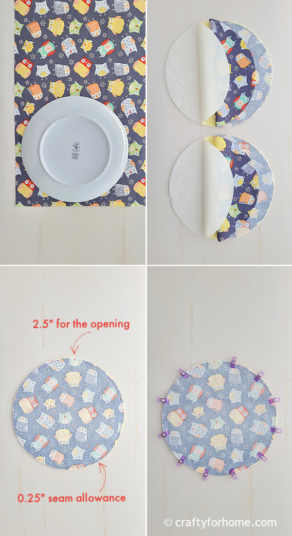 Tracing the dinner plate on fabric