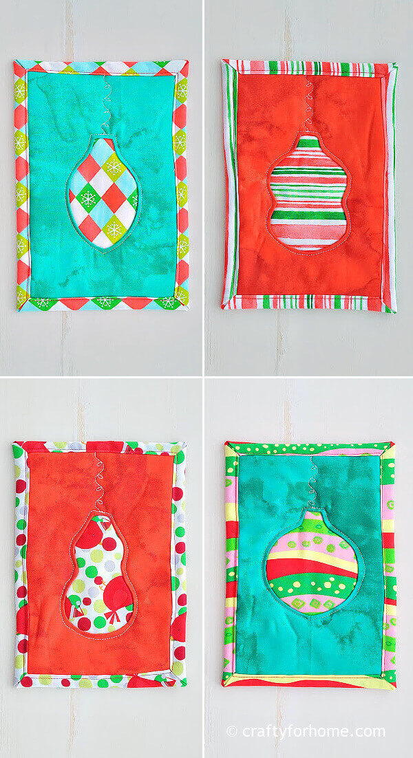 Four Green And Red Rectangle Mug Rugs.