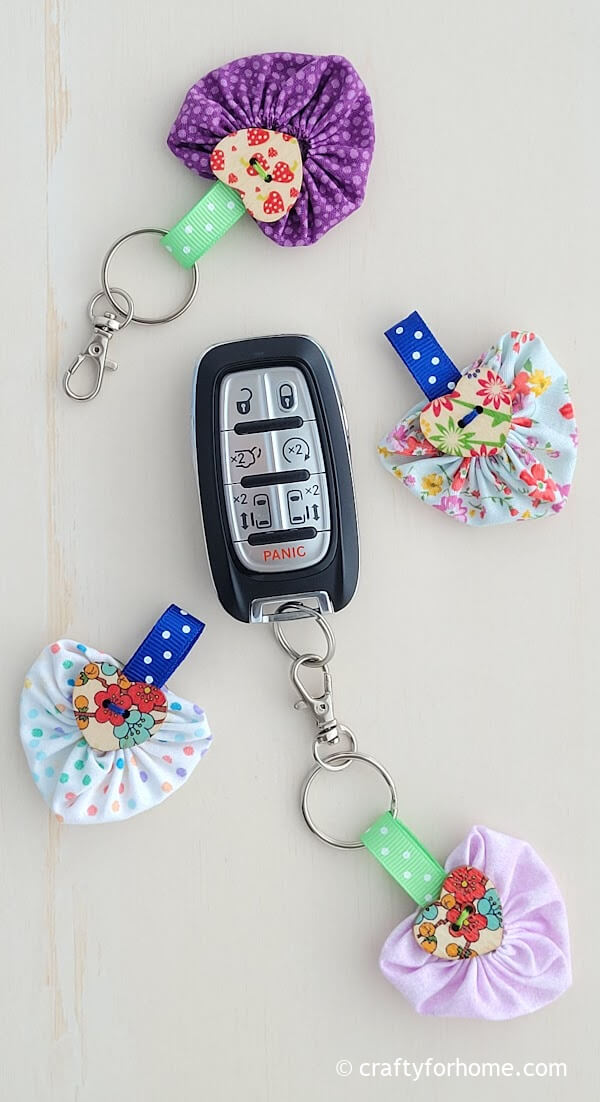 Car Key Fob With Heart Fabric Keychain.