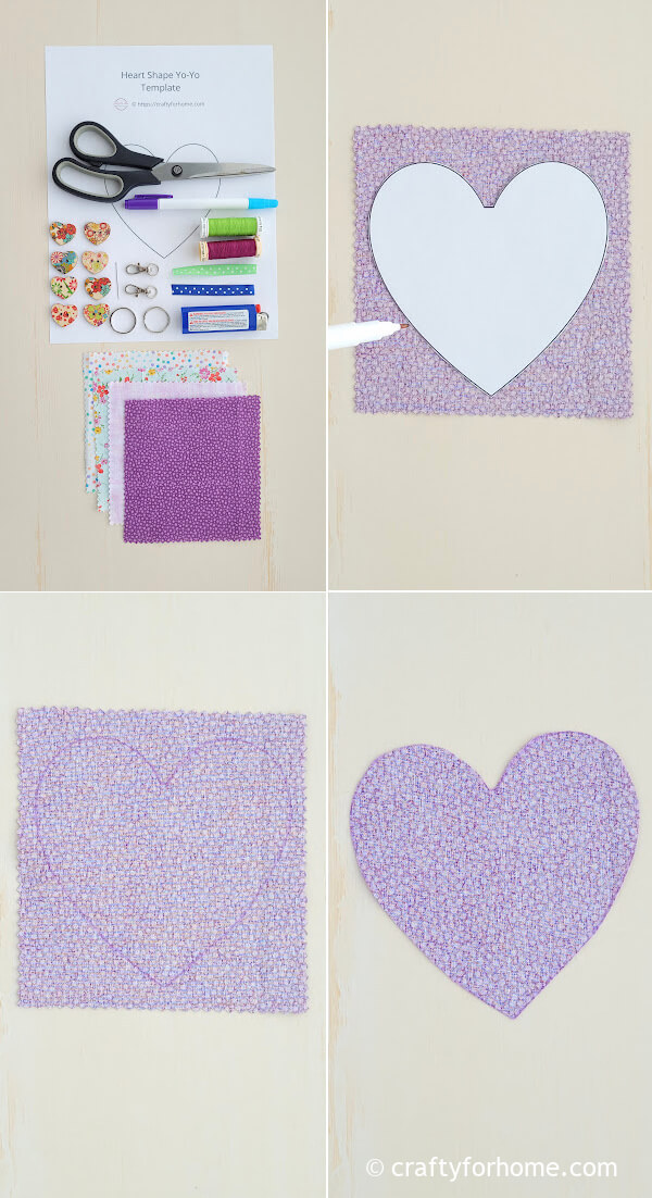 Tracing Heart Shape On Purple Fabric