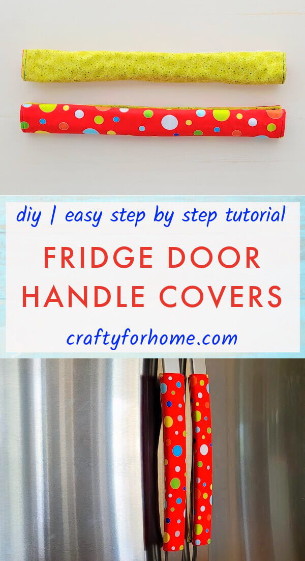 Fridge door covers from green and red fabrics.