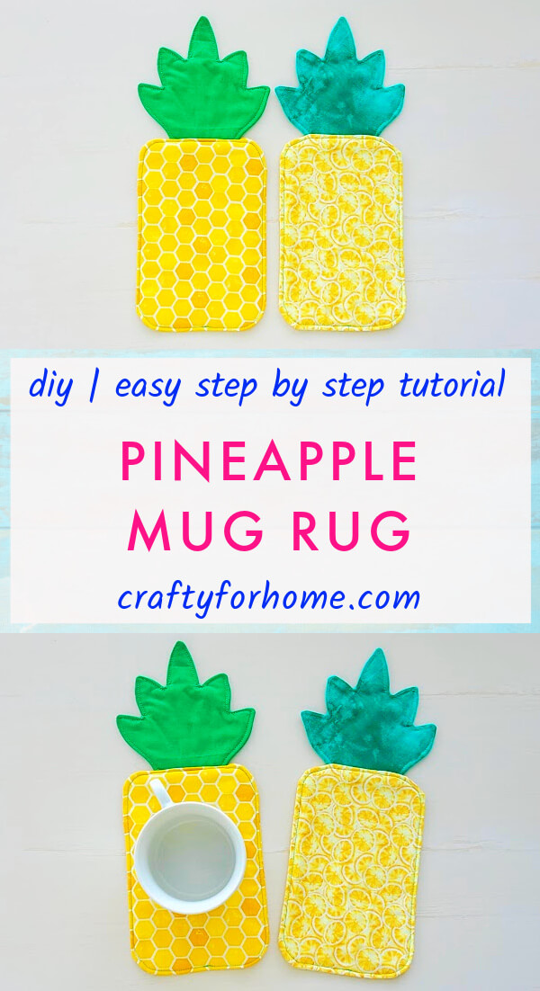 Sewing Pineapple Mug Rug Using Yellow And Green Fabric.