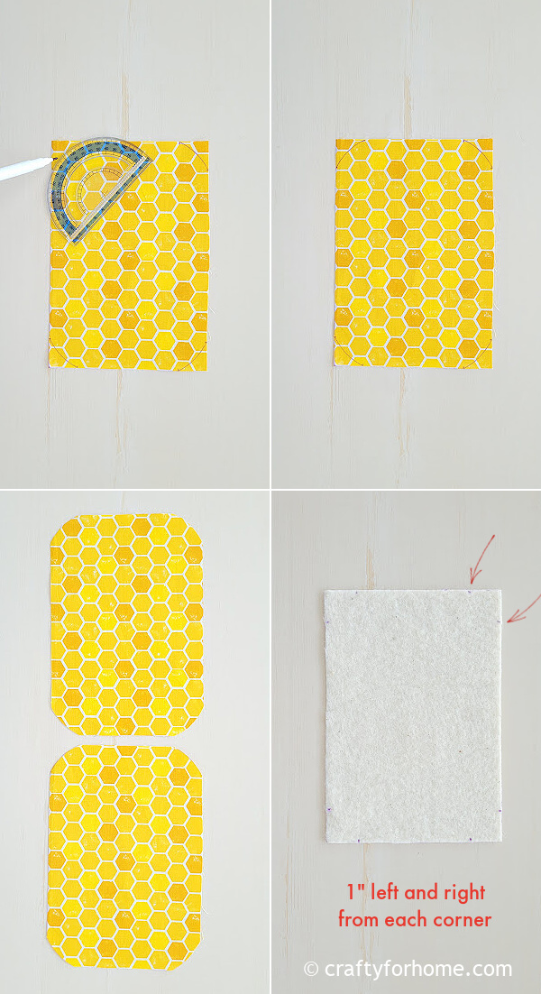 Using protractor on yellow fabric.
