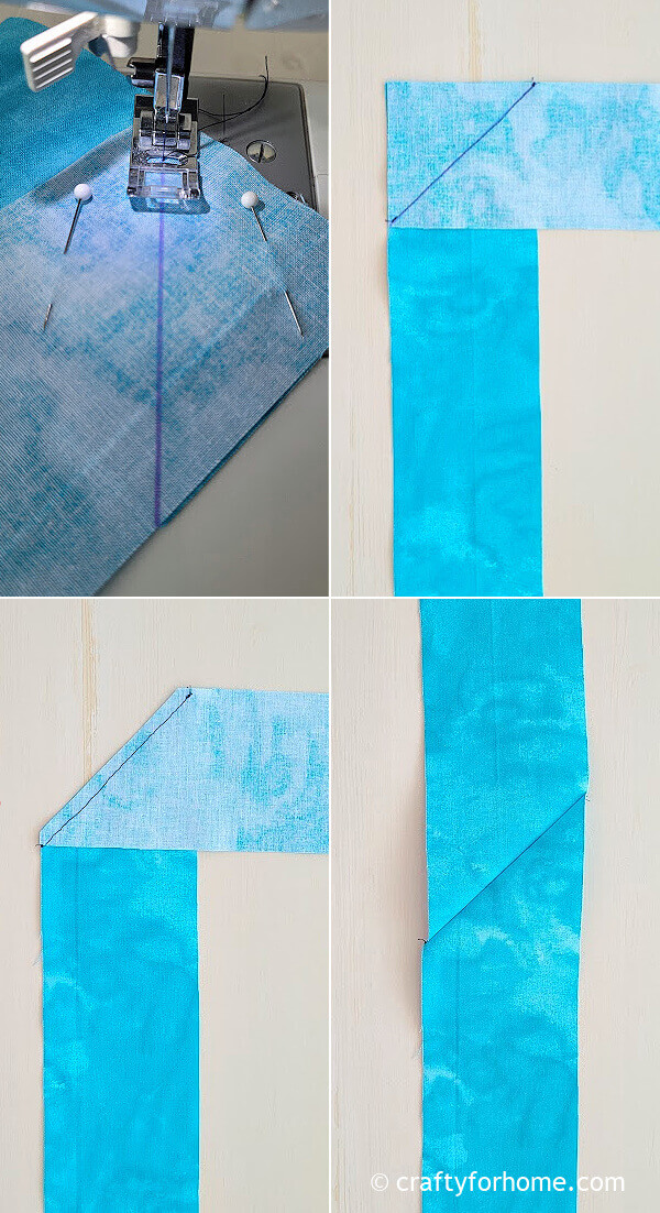 Sewing fabric rectangles.