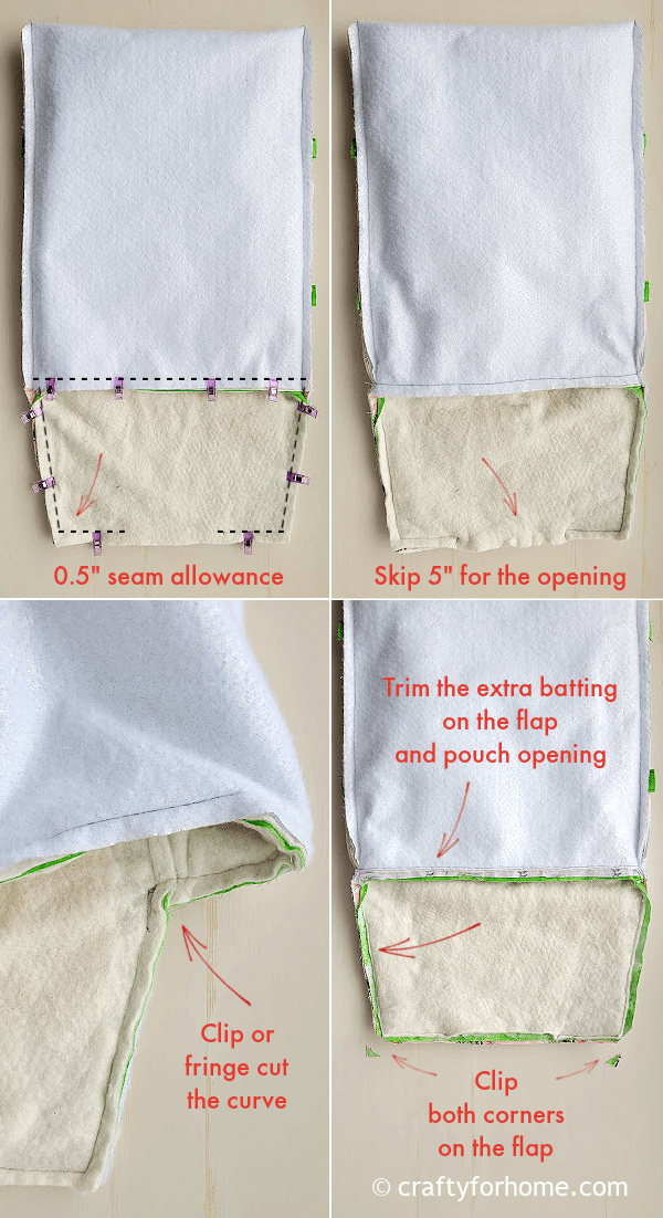Sewing the seam and curve.