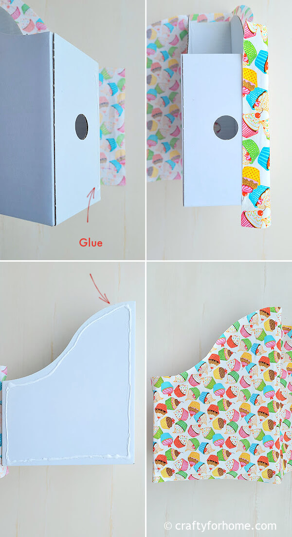 Gluing fabric to the paper organizer.