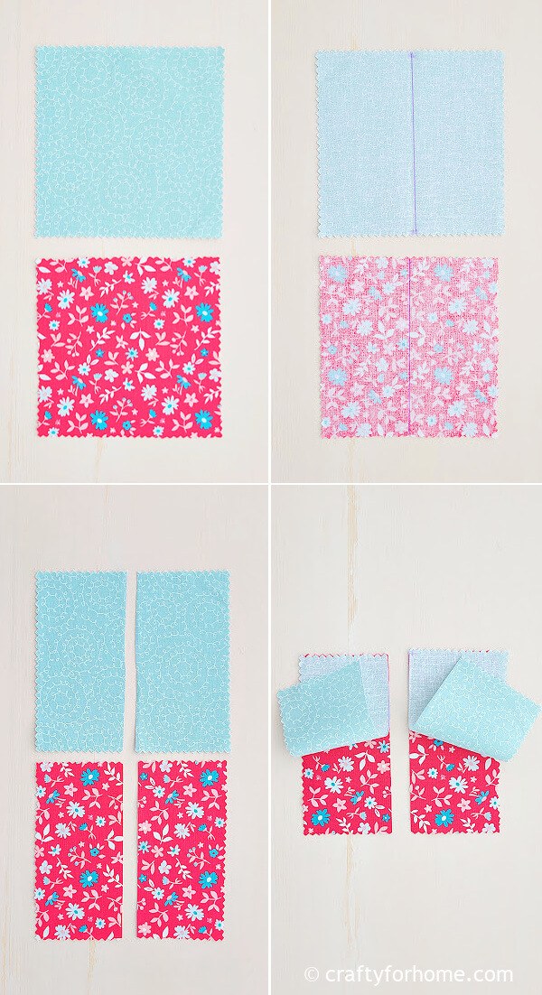 Pink and blue square fabrics.