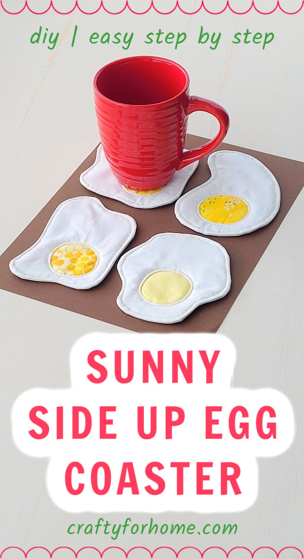 Red mug with sunny side egg coasters.