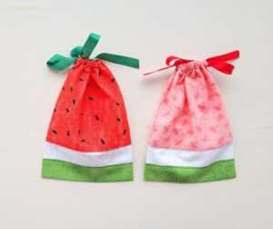 Watermelon treat bags from fabrics and ribbon.