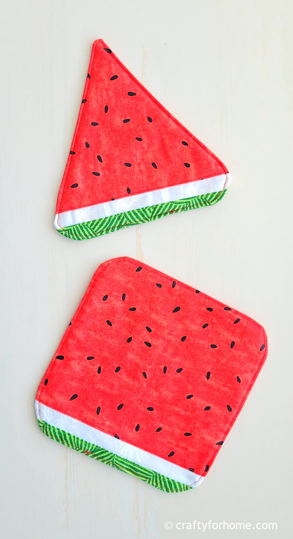 Watermelon print fabric coasters.