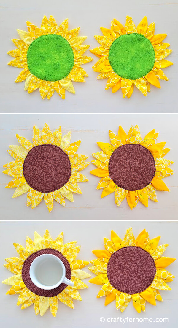 Six sunflower coasters.