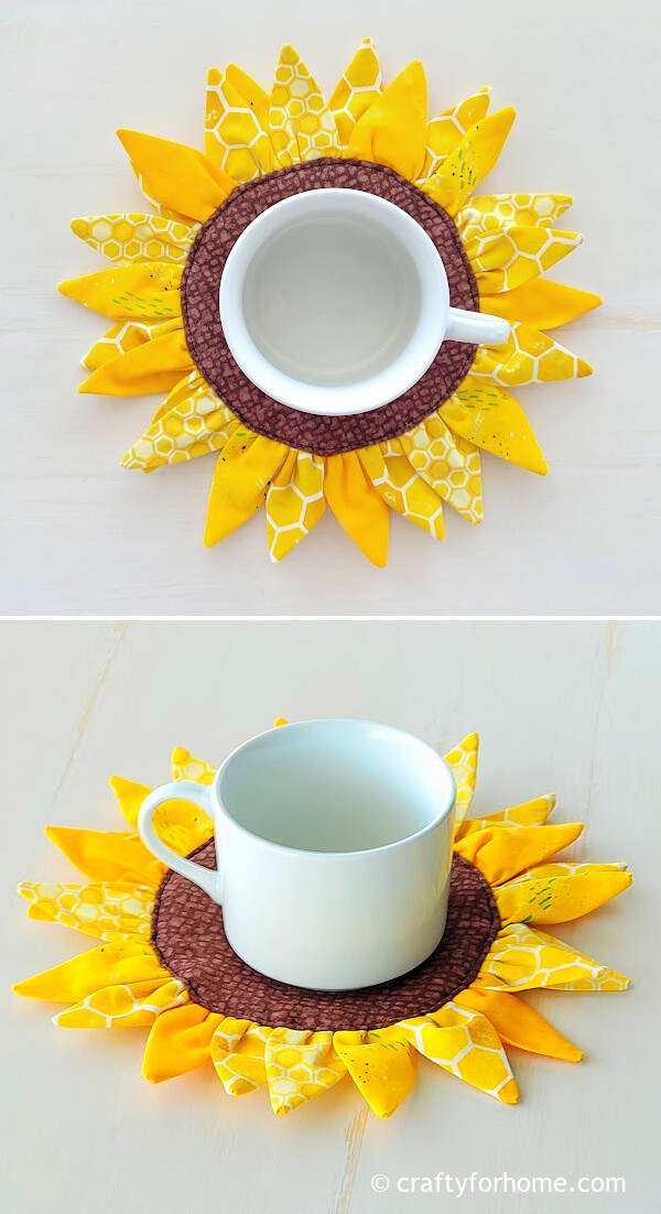 Sunflower coaster with the mug.