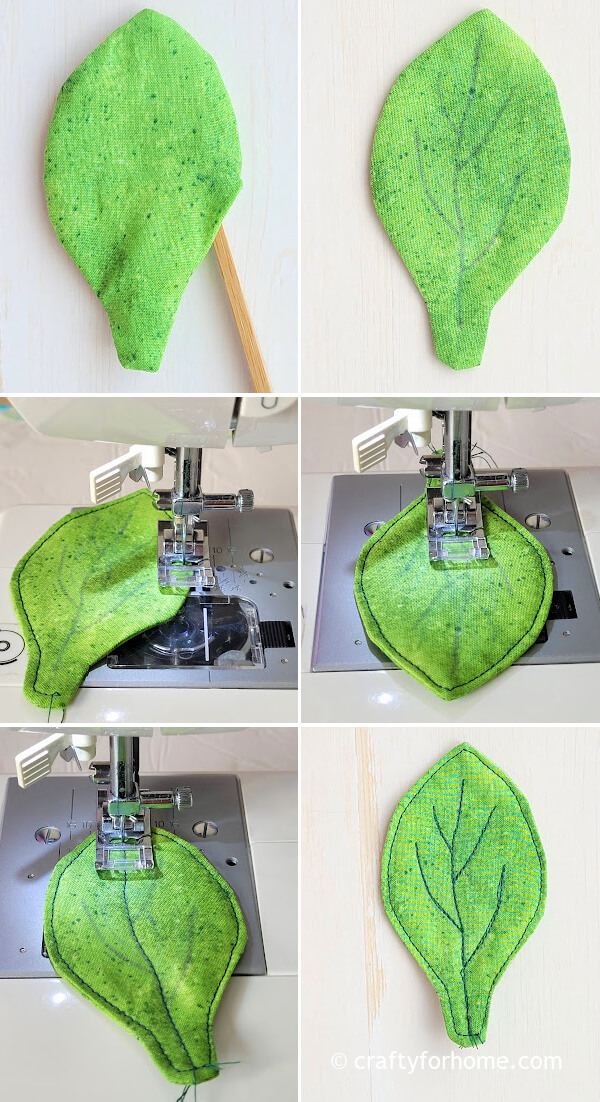 Sewing fabric leaf.