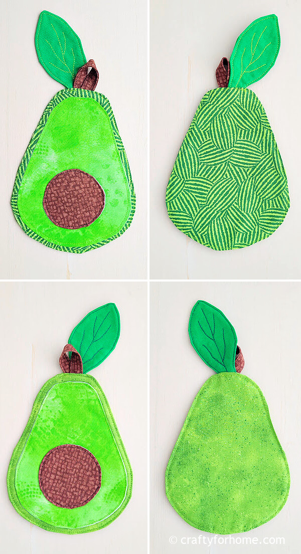 Green fabric avocado coasters.