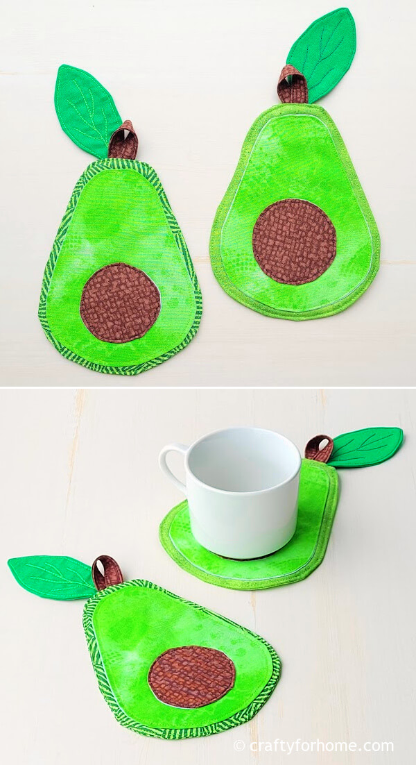 White mug on avocado coaster.