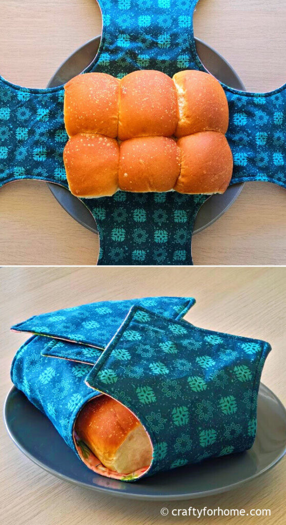 Buns on the blue fabric warmer.