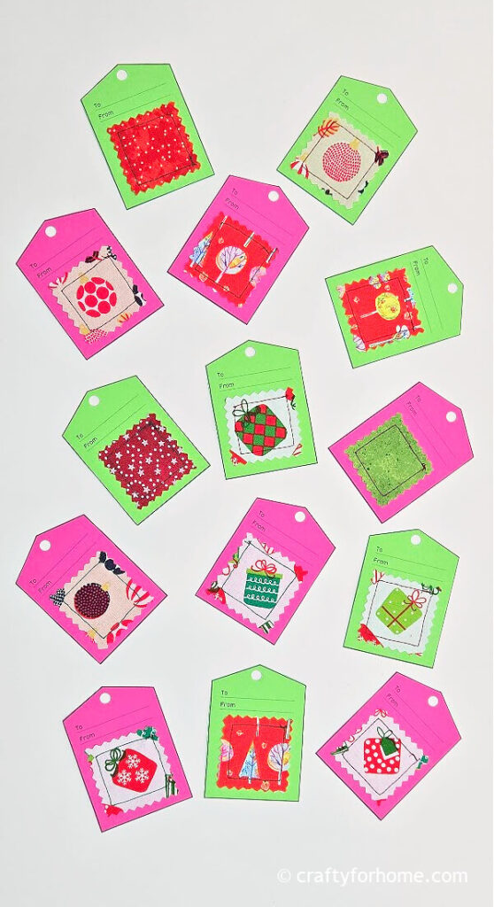 Label tags from paper and colorful fabrics.