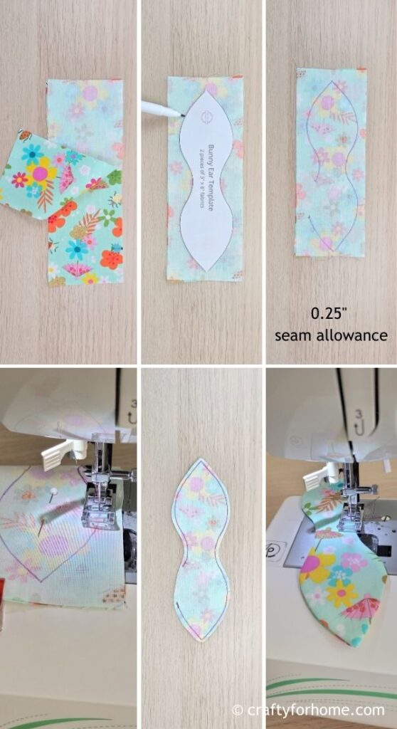 Sewing fabric bunny ear.