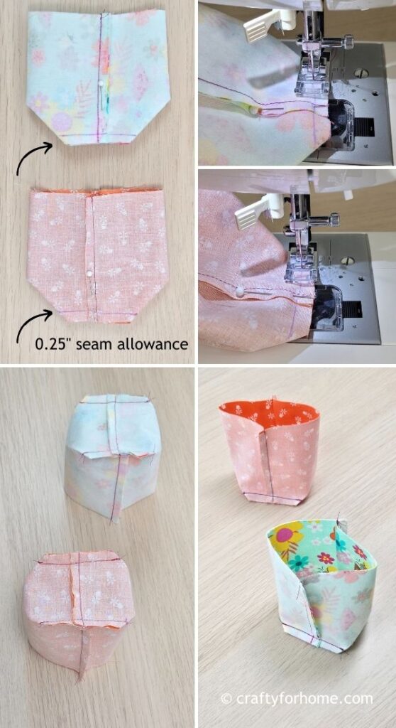 Sewing the fabric basket.