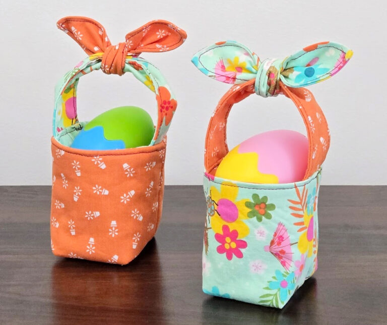 Small egg basket with bunny ear bow.