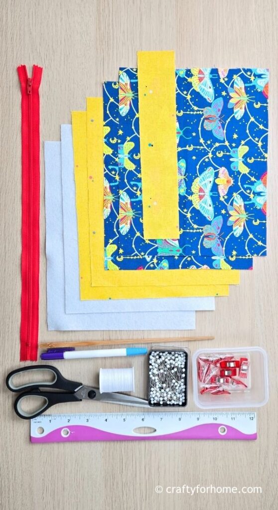 Blue and yellow fabrics.