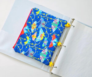 Blue fabric binder pencil case.