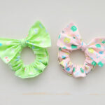 Green And Pink Bow Scrunchie Hair Accessories.