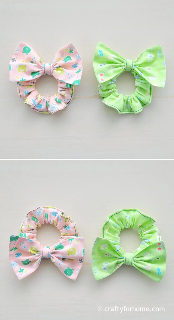 Green and pink scrunchies.