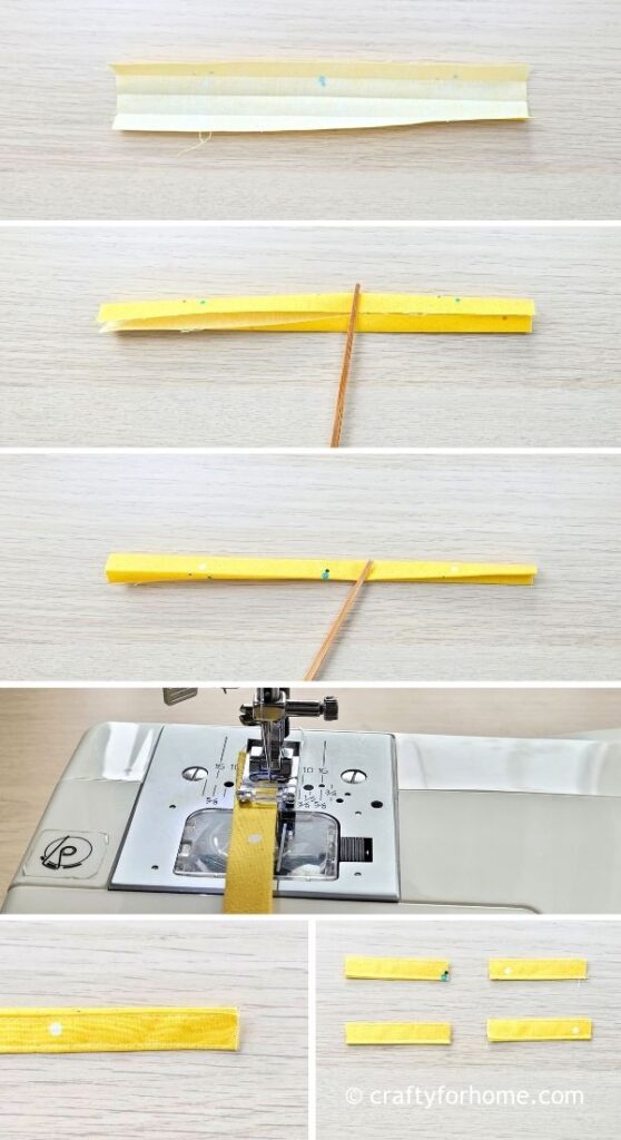 Making yellow fabric strip.